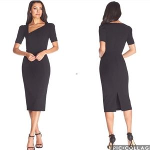 Dress the Population Ruth Asymmetrical Neck Midi Dress XXL Black